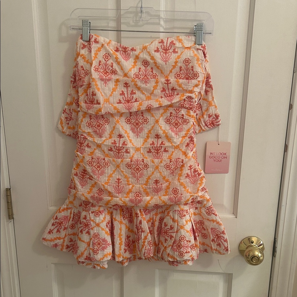 Hello Molly Strapless Dress in Orange and Pink
